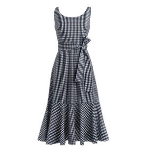 NWT JCREW navy blue gingham ruffle hem dress, size 0